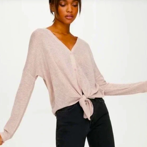 Aritzia Babaton Taurus knit Tie Front Sweater Cream Colored Medium - Picture 1 of 7